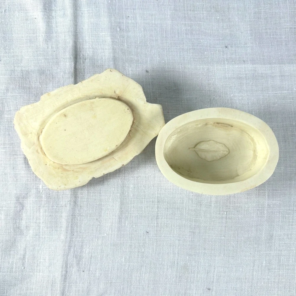 Hen-Feathers Hand-Cast Rose Trinket‎ Box Cream Resin Floral Jewelry Keepsake